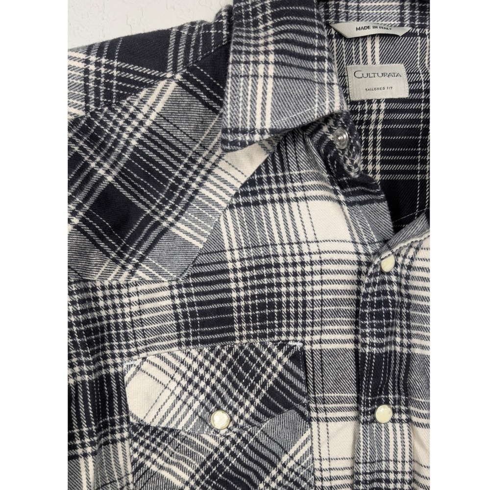 Culturata Tailored Fit Plaid Western Flannel Pearl Snap‎ Shirt Italy 15/38 Med